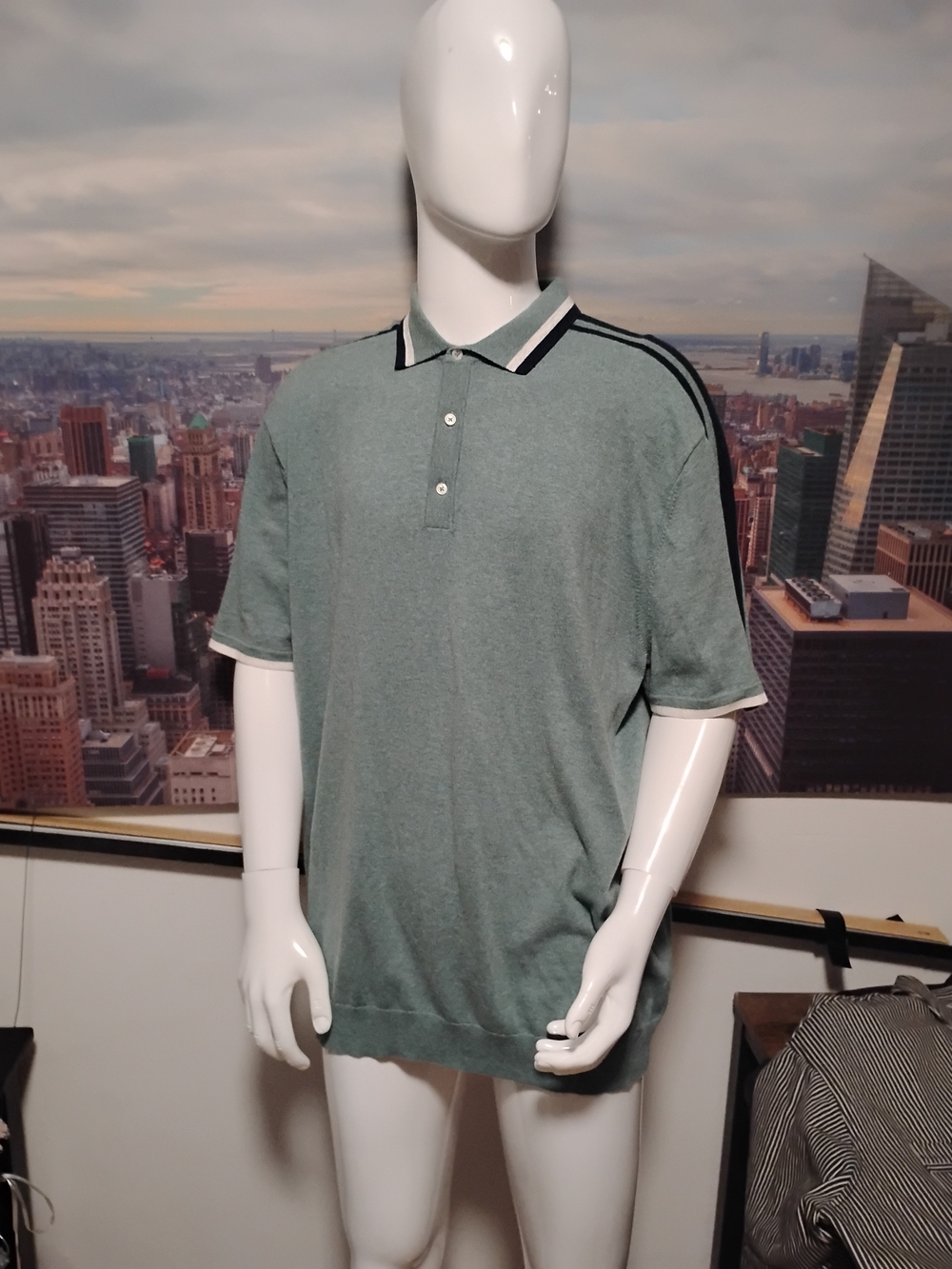Classic Sage Green Polo with Contrast Collar